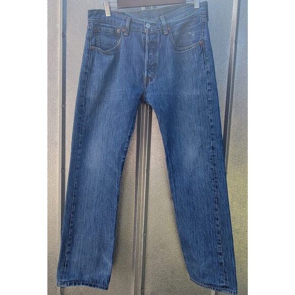 Levis 501 Button Fly Straight Leg Denim Jeans 31 X 30 - Picture 1 of 9